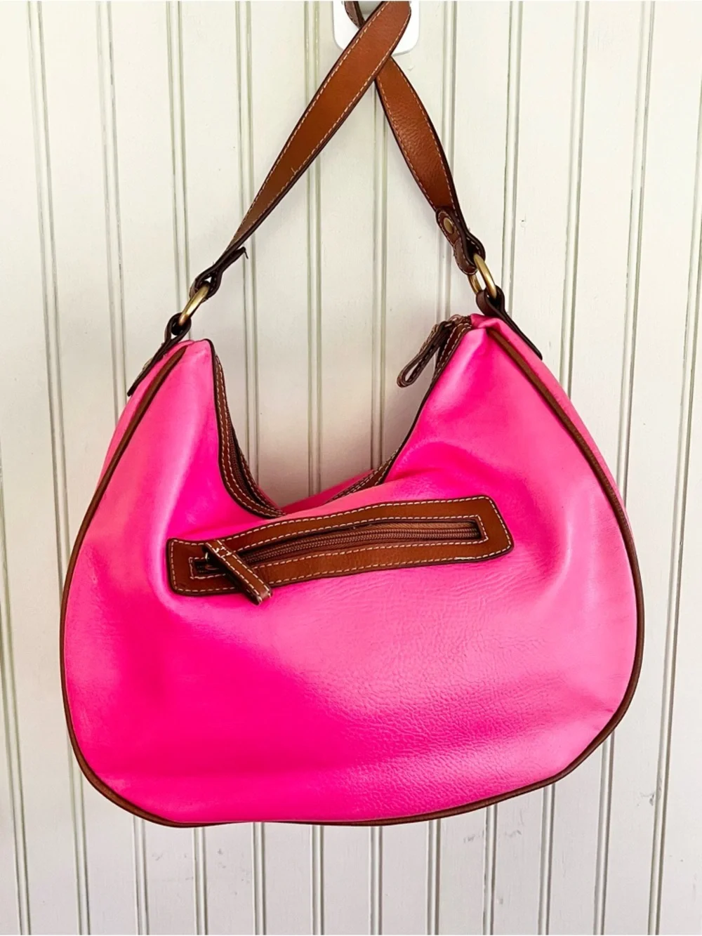 Caribbean Joe Pebbled Leather Pink Hobo Shoulder Bag Two Tone Y2K